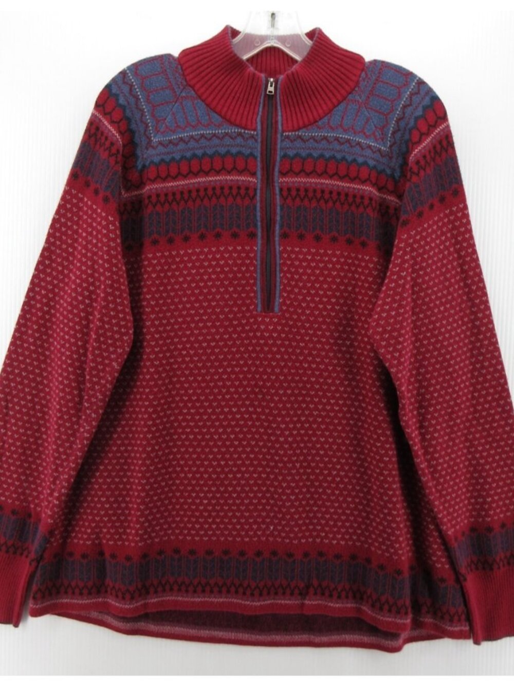 Eddie Bauer Sweater XL Birdseye Fair Isle Nordic Yoke 1/4 Zip Heritage